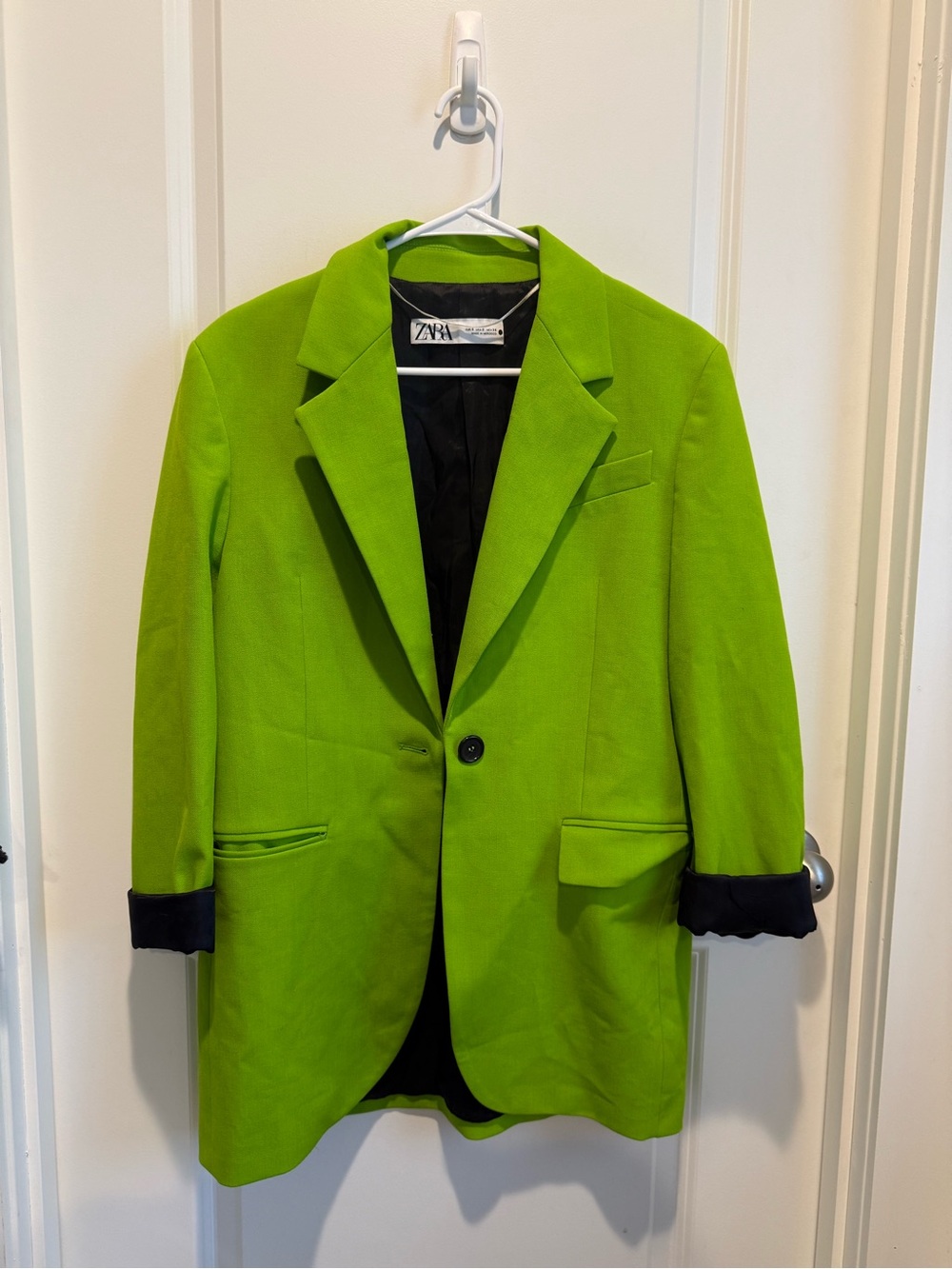 Zara Lime Green Longline One Button Blazer Jacket Size Small - Picture 2 of 4